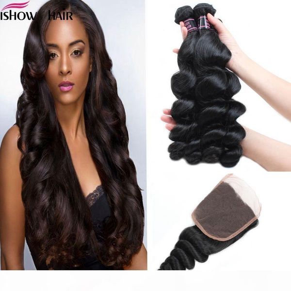 good8a brazilian indian malaysian virgin hair loose wave 3pcs with lace closure unprocessed pure hair extension ishow products, Black
good8a brazilian indian malaysian virgin hair loose wave 3pcs with lace closure unprocessed pure hair extension ishow products, Black