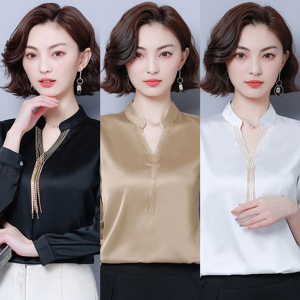 fall 2019 new fashion korean style women's slim and slim v-neck nail beads imitation silk long sleeve bottom shirt dress simulation dre, White
fall 2019 new fashion korean style women's slim and slim v-neck nail beads imitation silk long sleeve bottom shirt dress simulation dre, White