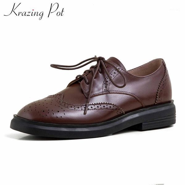 krazing pot genuine leather classic brogue leisure shoes daily wear concise round toe med heels women solid lace up pumps l121, Black
krazing pot genuine leather classic brogue leisure shoes daily wear concise round toe med heels women solid lace up pumps l121, Black