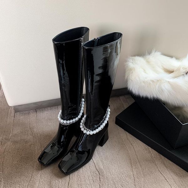 boots prova perfetto design leather woman square heel toe string bead winter patent fashion boot, Black
boots prova perfetto design leather woman square heel toe string bead winter patent fashion boot, Black