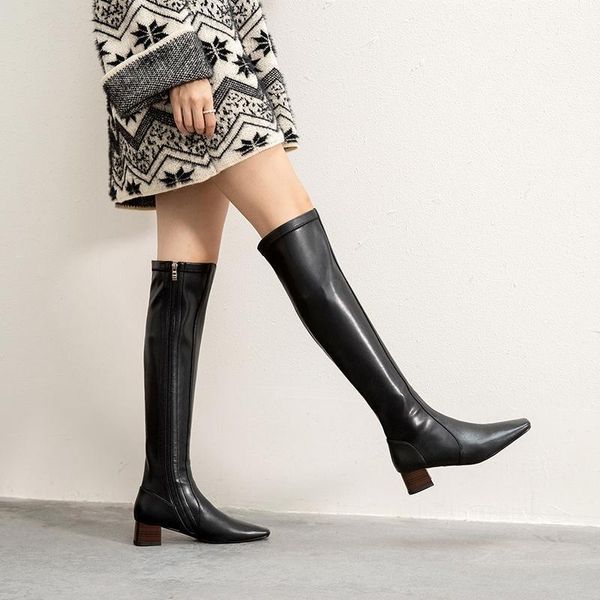boots concise knee high square toe thick med heels party shoes woman genuine leather dancing basic size 41 42 431, Black
boots concise knee high square toe thick med heels party shoes woman genuine leather dancing basic size 41 42 431, Black