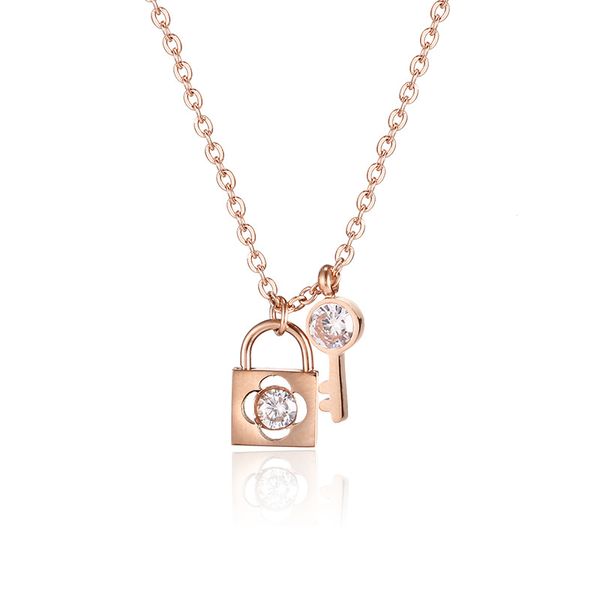 

High Quality Young Rose Gold Plated Stainless Steel Lock and Key Pendant Necklace New Popular for Ladies