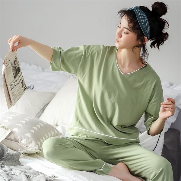 bzel green v-neck sleepwear solid pajamas for women cotton home wear fashion loungewear short sleeve long pants 2pc y200708, Black;red
bzel green v-neck sleepwear solid pajamas for women cotton home wear fashion loungewear short sleeve long pants 2pc y200708, Black;red