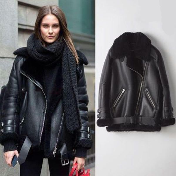 winter sheepskin coats women thick faux leather fur coat european fur lining leather jacket moto &biker jacket casaco feminino, Black
winter sheepskin coats women thick faux leather fur coat european fur lining leather jacket moto &biker jacket casaco feminino, Black