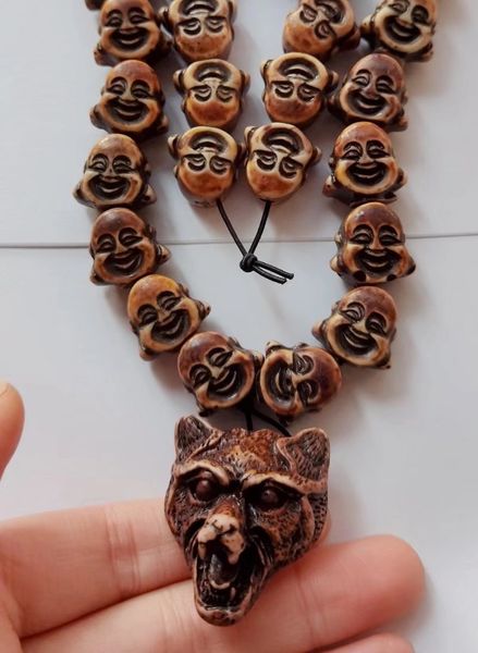 handmade bracelet pendant carved buddha wolf totem yak bone beads biker antique jewelry, Black
handmade bracelet pendant carved buddha wolf totem yak bone beads biker antique jewelry, Black