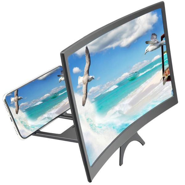 12 inch curved mobile phone screen magnifier hd video amplifier 3d screen movie display enlarged smartphone stand holder