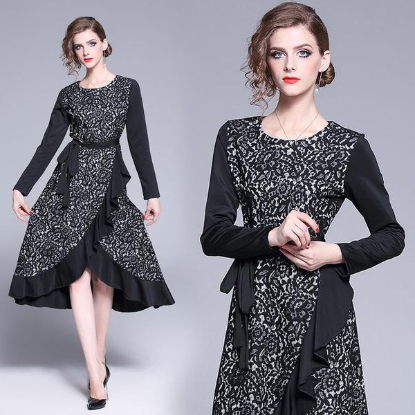 new elegant vintage fashion women lace patchwork slim tunic high waist evening party dress lady long sleeve ruffles dresses, Black;gray
new elegant vintage fashion women lace patchwork slim tunic high waist evening party dress lady long sleeve ruffles dresses, Black;gray