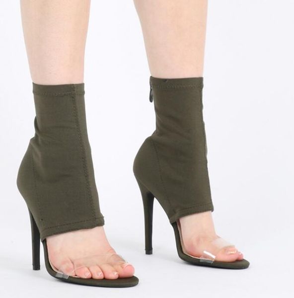 boots spring transparent pvc strap toe women open ankle stretch fabric ladies high heel zipper back dress shoes, Black
boots spring transparent pvc strap toe women open ankle stretch fabric ladies high heel zipper back dress shoes, Black