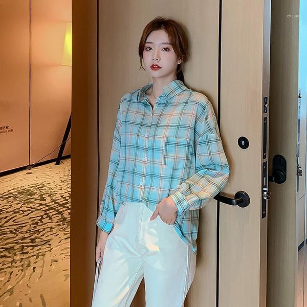 spring and summer women's shirt 2020 korean fashion long-sleeved plaid printing loose fashion temperament casual shirt blouses1, White
spring and summer women's shirt 2020 korean fashion long-sleeved plaid printing loose fashion temperament casual shirt blouses1, White