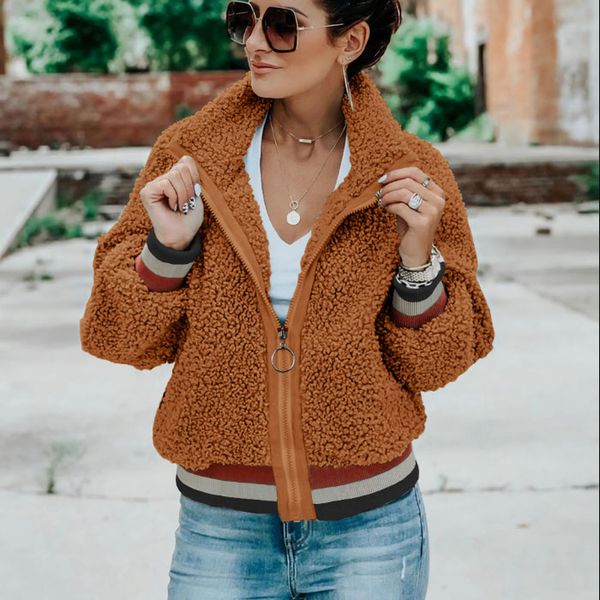 women winter fashion fleece lapel warm velvet coat outfits loose long sleeve zipper female stitching stripe casual jackets kg-293, Black;brown
women winter fashion fleece lapel warm velvet coat outfits loose long sleeve zipper female stitching stripe casual jackets kg-293, Black;brown