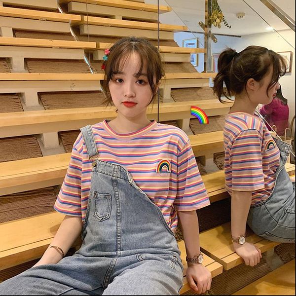 2021 new womens early spring summer students rainbow stripes short sleeved net red t shirt loose shirt ins tide park clothes, White
2021 new womens early spring summer students rainbow stripes short sleeved net red t shirt loose shirt ins tide park clothes, White