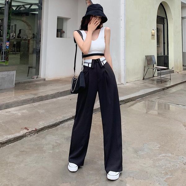 early autumn women's dress 2020 new style fashion sense of design high-waisted chui zhui gan significantly higher loose straight, Black;white
early autumn women's dress 2020 new style fashion sense of design high-waisted chui zhui gan significantly higher loose straight, Black;white