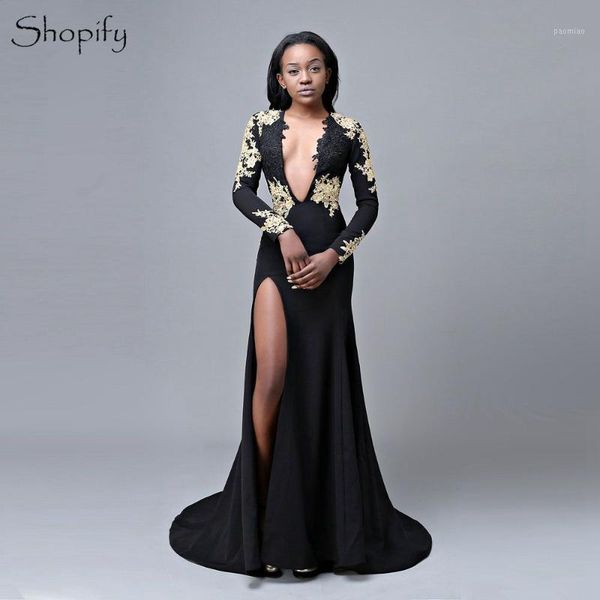 long elegant prom dresses 2019 deep v-neck long sleeve open back floor length side slit african black prom dress1, White;black 
long elegant prom dresses 2019 deep v-neck long sleeve open back floor length side slit african black prom dress1, White;black