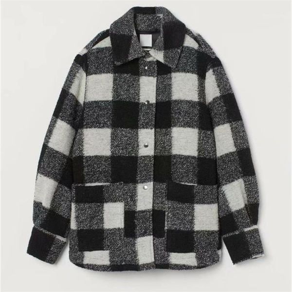 women's new fall 2021 long sleeve black and white plaid blended soft tweed pocket shirt coat1, Black;brown
women's new fall 2021 long sleeve black and white plaid blended soft tweed pocket shirt coat1, Black;brown