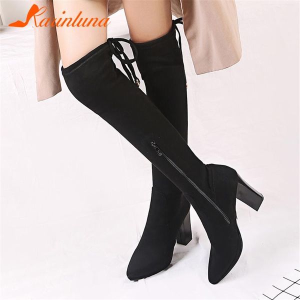 fashion new brand design autumn winter woman shoes flock pointed toe thick heels lace-up solid zip over-the-knee boots, Black
fashion new brand design autumn winter woman shoes flock pointed toe thick heels lace-up solid zip over-the-knee boots, Black
