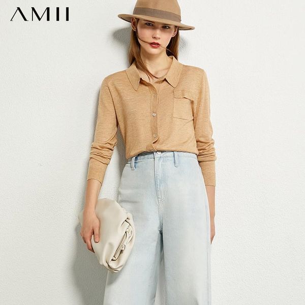 amii minimalism autumn fashion knitted women sweater causal solid lapel stretch single-breasted female knitted coat 120405521, White 
amii minimalism autumn fashion knitted women sweater causal solid lapel stretch single-breasted female knitted coat 120405521, White