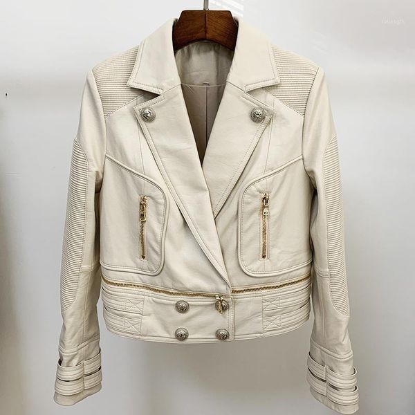 high street new fashion 2020 designer jacket women's lion buttons faux leather jacket moto1, Black
high street new fashion 2020 designer jacket women's lion buttons faux leather jacket moto1, Black