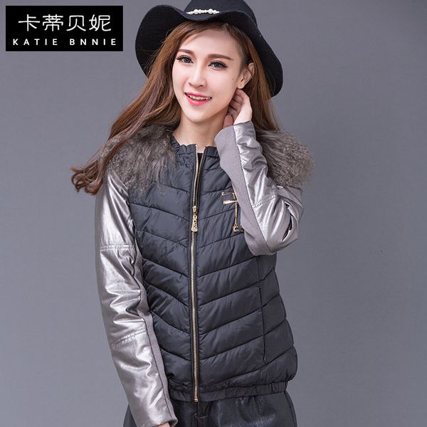 autumn women's 2021 winter new fur collar jacket thin and thick cj78, Black
