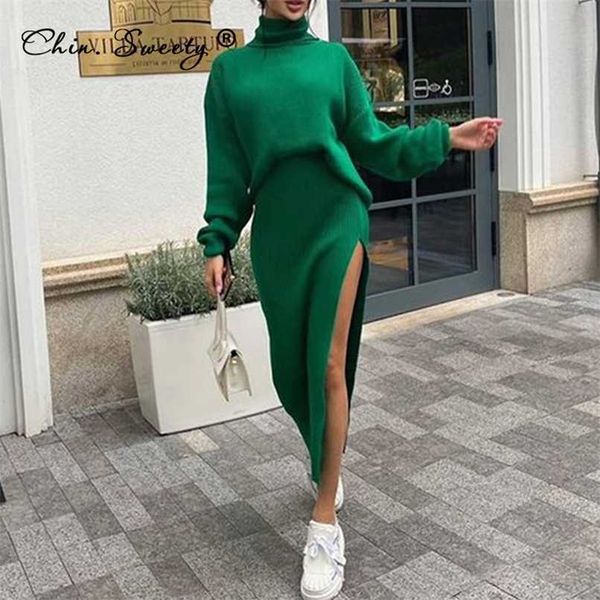 turtleneck knitted sweater skirt two pieces set women autumn winter long sleeve pullover side split midi skirts suit 211221, White
turtleneck knitted sweater skirt two pieces set women autumn winter long sleeve pullover side split midi skirts suit 211221, White