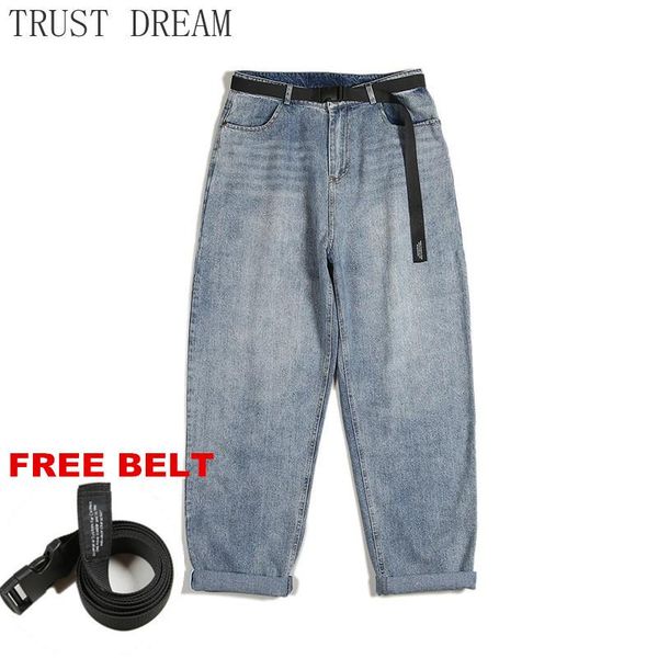 men's jeans 2021 men harem denim pants vintage loose solid male straight casual streetwear hip hop fashion clothing belt, Blue
men's jeans 2021 men harem denim pants vintage loose solid male straight casual streetwear hip hop fashion clothing belt, Blue