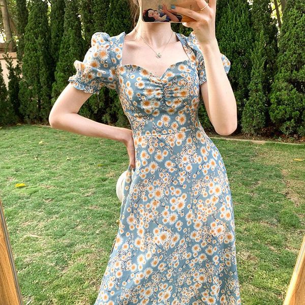 women summer floral print knee length dress female fashion puff sleeve split slim dresses elegant vintage dress, Black;gray
women summer floral print knee length dress female fashion puff sleeve split slim dresses elegant vintage dress, Black;gray