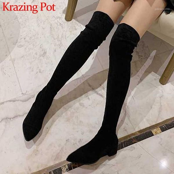 krazing pot winter fashion simple style flock stretch boots pointed toe med heels keep warm black colors thigh high boots l0f31
krazing pot winter fashion simple style flock stretch boots pointed toe med heels keep warm black colors thigh high boots l0f31