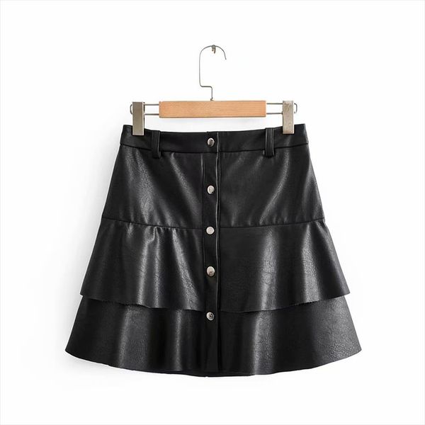 new women vintage cascading ruffles pu leather mini skirt faldas mujer ladies single breasted casual vestidos chic skirts qun526, Black
new women vintage cascading ruffles pu leather mini skirt faldas mujer ladies single breasted casual vestidos chic skirts qun526, Black