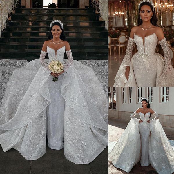 mermaid bridal gowns deep v-neck custom made sequins race wedding dresses court train satin ruched tulle beach vestido de noiva, White
mermaid bridal gowns deep v-neck custom made sequins race wedding dresses court train satin ruched tulle beach vestido de noiva, White