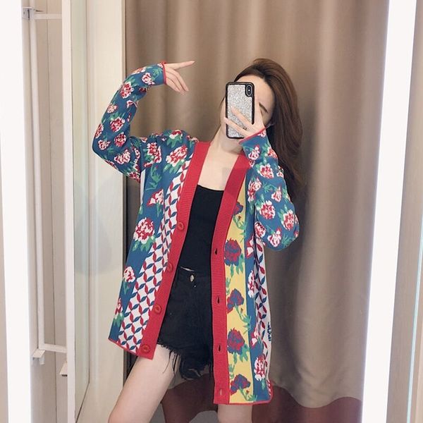 vintage women sweaters long sleeve knitted cardigan outwear coat casual loose warm printed fashion female sweaters h1211, White;black
vintage women sweaters long sleeve knitted cardigan outwear coat casual loose warm printed fashion female sweaters h1211, White;black