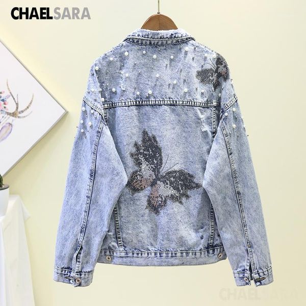 2020 new spring autumn korean butterfly diamonds denim jacket women long sleeve hole loose jeans coat1, Black;brown 
2020 new spring autumn korean butterfly diamonds denim jacket women long sleeve hole loose jeans coat1, Black;brown