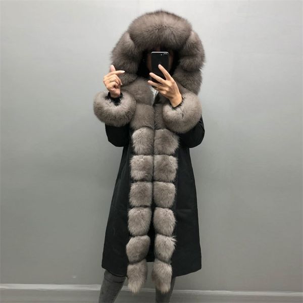 women's parka long coat fox collar hooded coat, real rabbit fur lining winter warm jacket 201103, Black
women's parka long coat fox collar hooded coat, real rabbit fur lining winter warm jacket 201103, Black