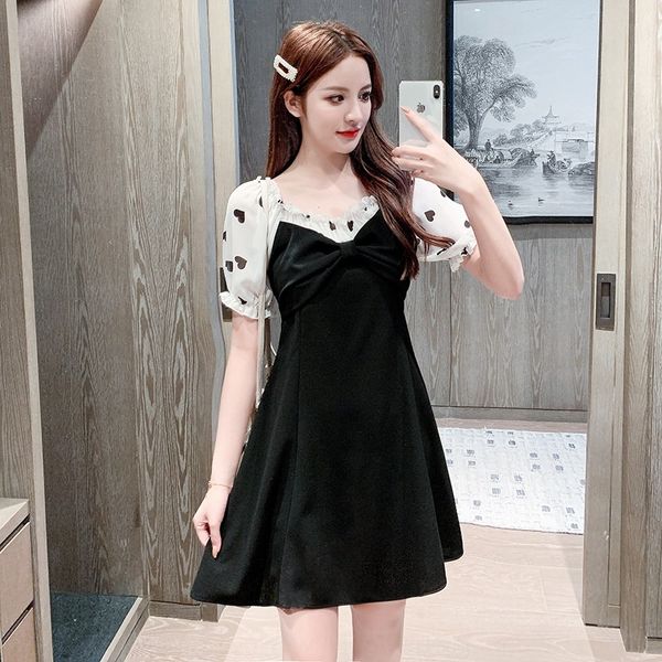 dress 2020 summer new women's dress korean chiffon splicing one line collar french short skirt high waist short skirt idmjf, Black;gray
dress 2020 summer new women's dress korean chiffon splicing one line collar french short skirt high waist short skirt idmjf, Black;gray