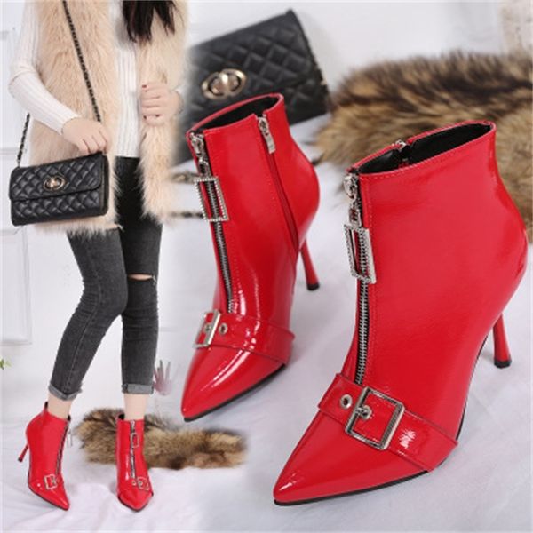 2020 women winter 8.5 in women's shoes leather ankle toe high heels thin party boots jz96, Black
2020 women winter 8.5 in women's shoes leather ankle toe high heels thin party boots jz96, Black