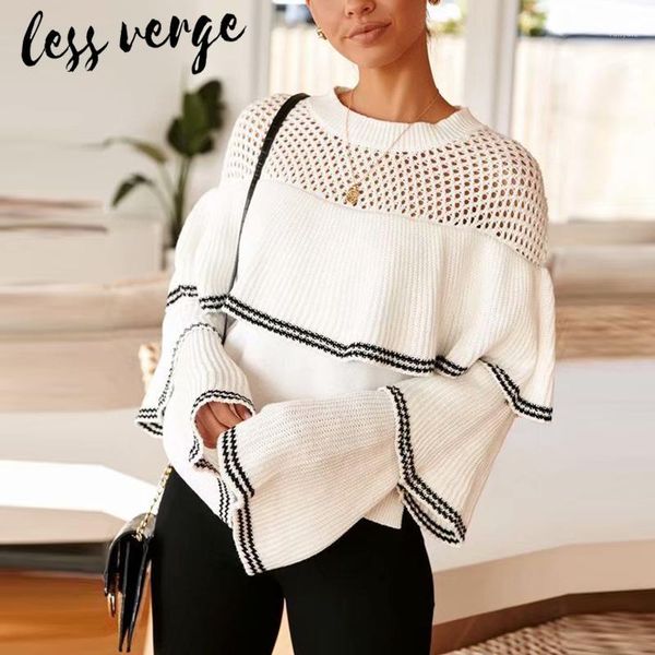 ruffle striped flare sleeve white knitted sweater women autumn winter hollow out casual pullover black elegant jumper1, White;black
ruffle striped flare sleeve white knitted sweater women autumn winter hollow out casual pullover black elegant jumper1, White;black