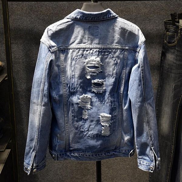 boy friend style korean fake hole ripped denim jackets casual long sleeve single breasted slim fit male streetwear coats, Black;brown
boy friend style korean fake hole ripped denim jackets casual long sleeve single breasted slim fit male streetwear coats, Black;brown
