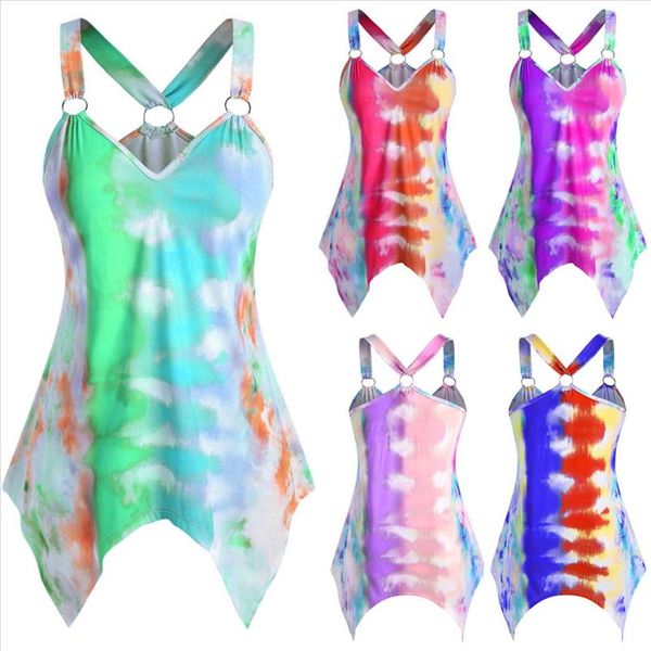 38 2020 new fashion women v neck plus size o ring tie dye tank loose tank party plus size, White
38 2020 new fashion women v neck plus size o ring tie dye tank loose tank party plus size, White