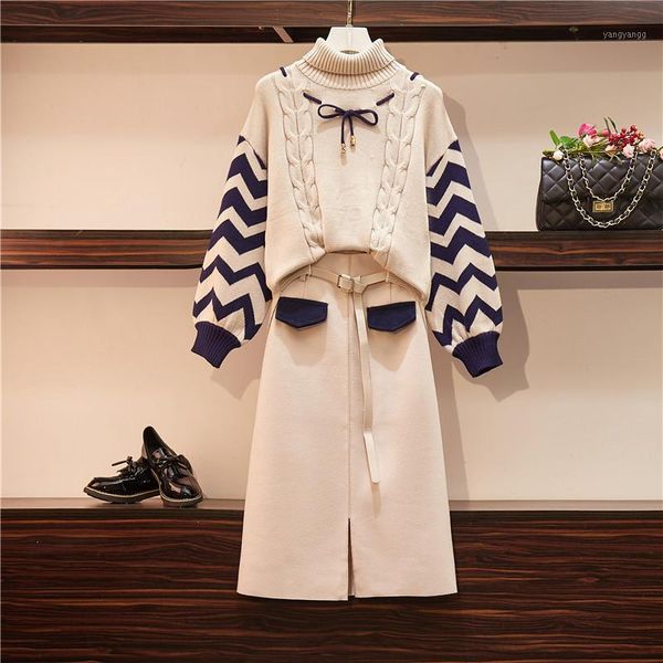 jsxdhk autumn winter large size 2 piece set women turtleneck striped thick warm knitted loose sweater + woolen belt skirts suit1, Gray
jsxdhk autumn winter large size 2 piece set women turtleneck striped thick warm knitted loose sweater + woolen belt skirts suit1, Gray