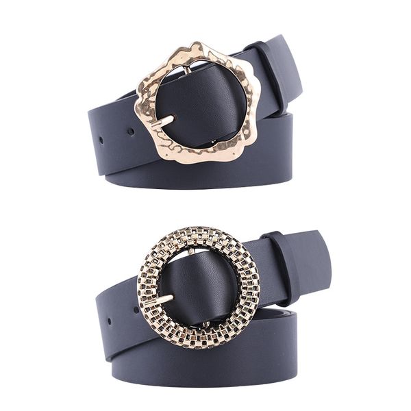 punk black pu leather belts women round gold buckle ladies waist strap jeans trouser dress wild waistband female, Black;brown 
punk black pu leather belts women round gold buckle ladies waist strap jeans trouser dress wild waistband female, Black;brown