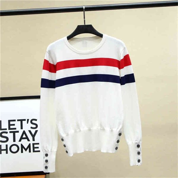 autumn new tb college style long sleeved women's aging stripe contrast ice silk sweater women, White
autumn new tb college style long sleeved women's aging stripe contrast ice silk sweater women, White