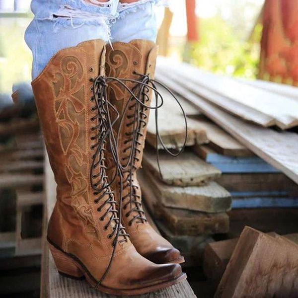 women knee high boots gladiator chunky high heels warm shoes booties vintage pu leather round toe lace up shoe botas mujer, Black
women knee high boots gladiator chunky high heels warm shoes booties vintage pu leather round toe lace up shoe botas mujer, Black