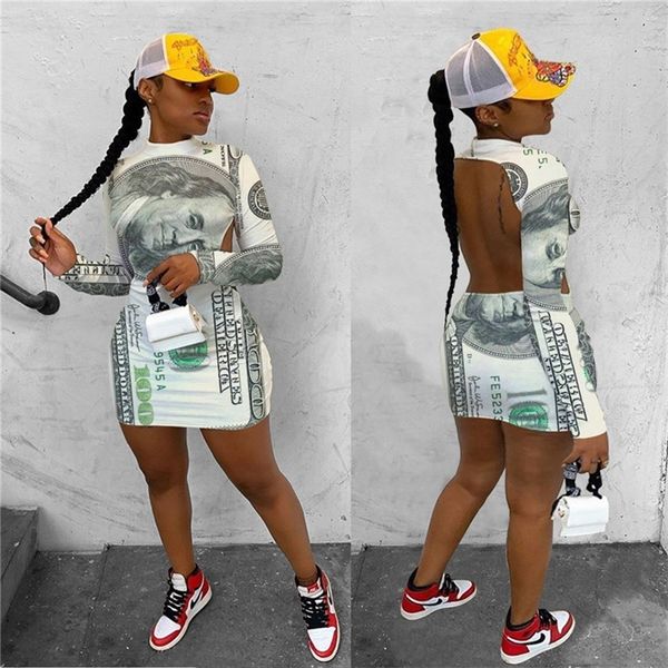 spring autumn women banknote print low back dress designer fashion slim casual long sleeve skirts mini dresses club clothes h12004, White
spring autumn women banknote print low back dress designer fashion slim casual long sleeve skirts mini dresses club clothes h12004, White