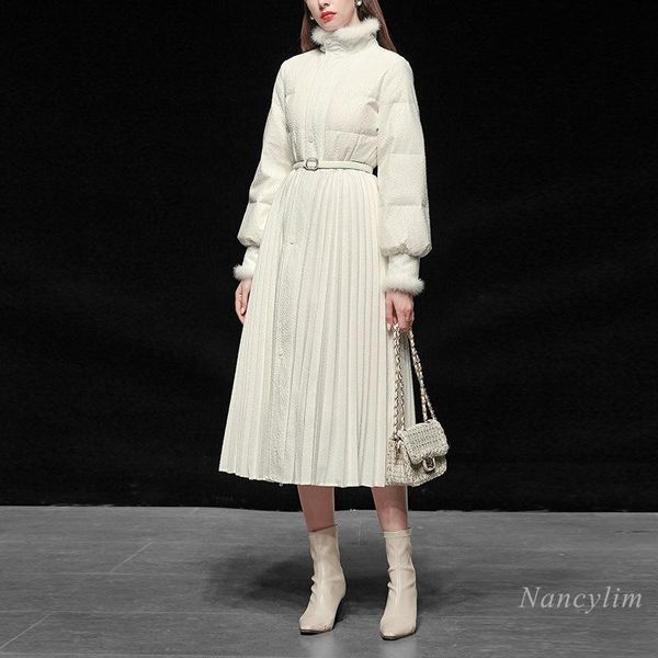 women's trench coats white duck down 2021 winter clothing elegant lady waist-tight pleated large swing lantern sleeve coat, Tan;black
women's trench coats white duck down 2021 winter clothing elegant lady waist-tight pleated large swing lantern sleeve coat, Tan;black