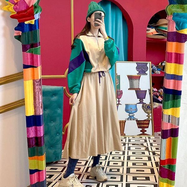 2021 korea chic autumn new women's stand collar patchwork color contrast drawstring waist long dress fashion1, Black;gray
2021 korea chic autumn new women's stand collar patchwork color contrast drawstring waist long dress fashion1, Black;gray