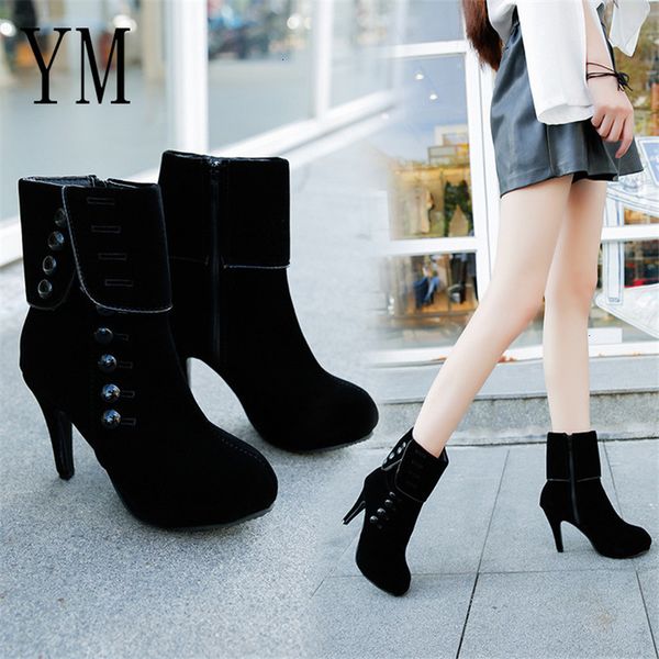 women ankle high heels fashion red woman platform flock buckle boots ladies shoes female plue 42, Black
women ankle high heels fashion red woman platform flock buckle boots ladies shoes female plue 42, Black