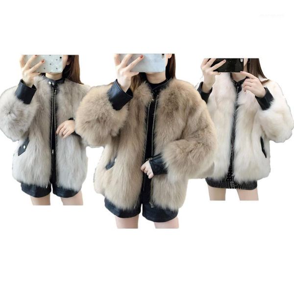 women's fur & faux imitation pu leather stitching 2021 winter short korean version thick plush coat jacket faux1, Black
women's fur & faux imitation pu leather stitching 2021 winter short korean version thick plush coat jacket faux1, Black