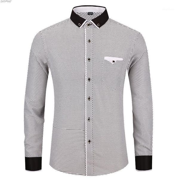 men's casual shirts male social slim fit collar button stitching design fashion men's printed long sleeved shirt1, White;black 
men's casual shirts male social slim fit collar button stitching design fashion men's printed long sleeved shirt1, White;black