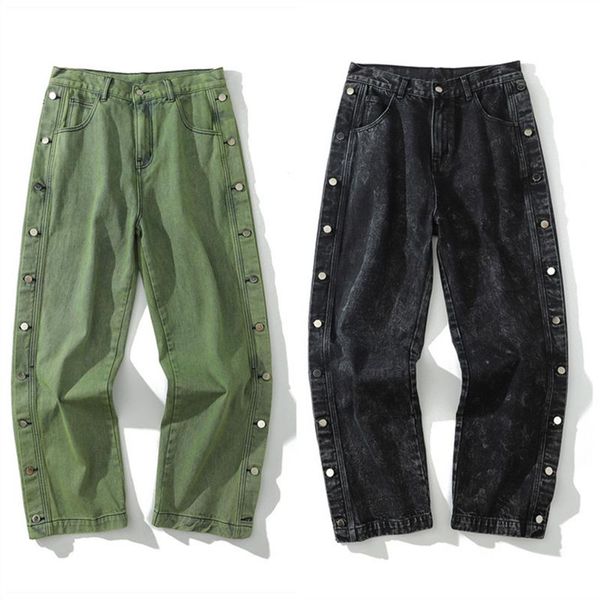 men's jeans black green for men wide leg denim pants side button hip hop baggy loose high waist trousers 2021 rigid cotton, Blue
men's jeans black green for men wide leg denim pants side button hip hop baggy loose high waist trousers 2021 rigid cotton, Blue