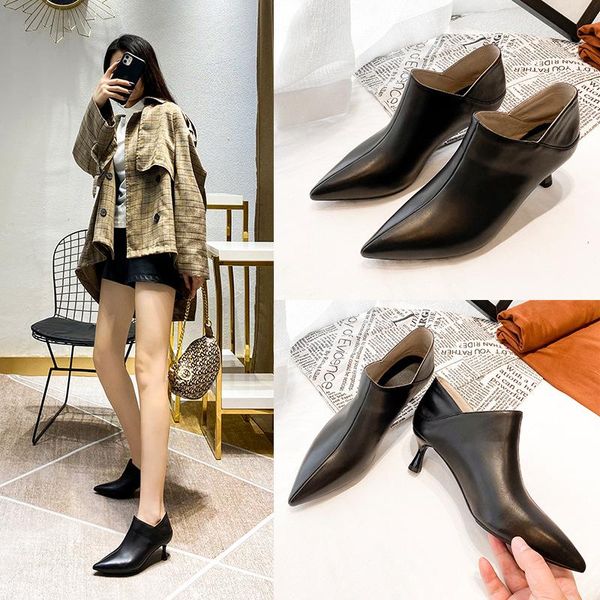 women boots autumn and winter 2021 new versatile pointed thin heel fashion boots for women, Black