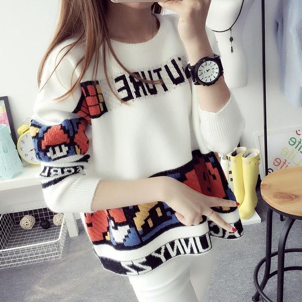 women's sweaters 2021 autumn/winter pullover sweater short korean coat loose padded top, White;black
women's sweaters 2021 autumn/winter pullover sweater short korean coat loose padded top, White;black