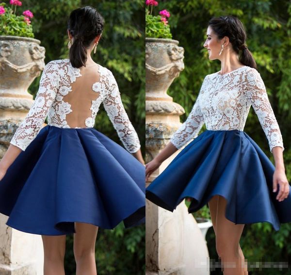 white and royal blue evening dresses short 3/4 long sleeves lace satin a line illusion back lace applique prom cocktail party gown, Black;red
white and royal blue evening dresses short 3/4 long sleeves lace satin a line illusion back lace applique prom cocktail party gown, Black;red